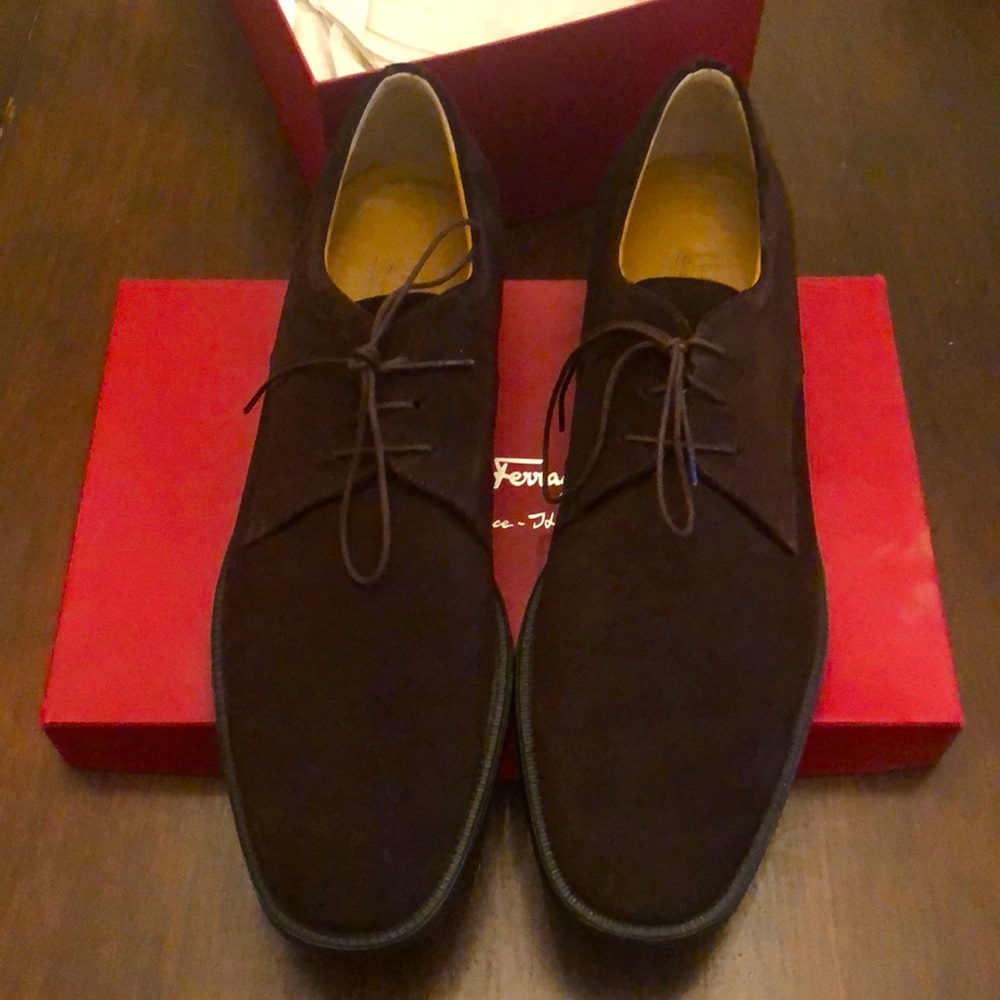 MENS SALVATORE FERRAGAMO BROWN SUEDE OXFORDS DRESS SHOES